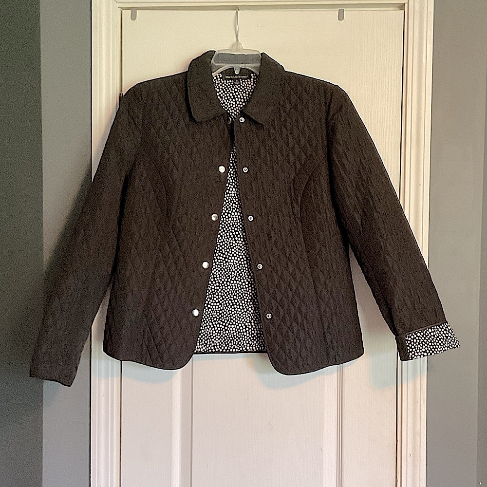 Briggs New York Black Utility Jacket Womens Sz M Tailored Quilted Design Office